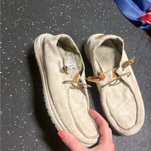 Casual Linen Boat Shoes in Cream with Tan Accents